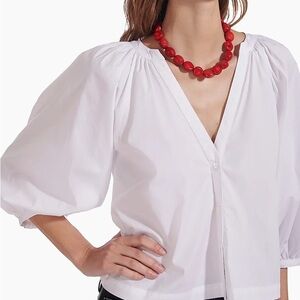 STAUD Dill Poplin Top White Puff Sleeve Sz M